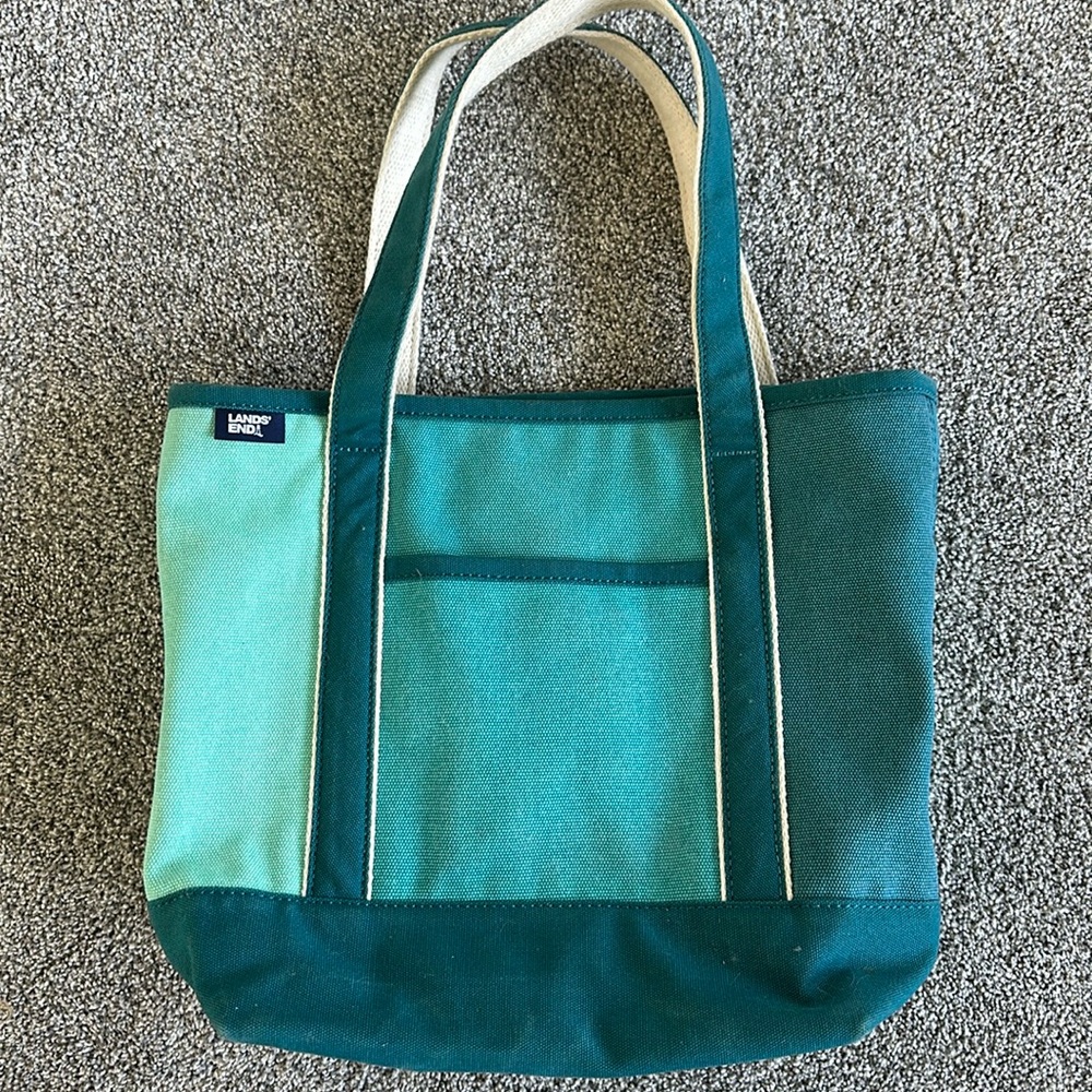 Lands End teal canvas zip Boat Tote medium